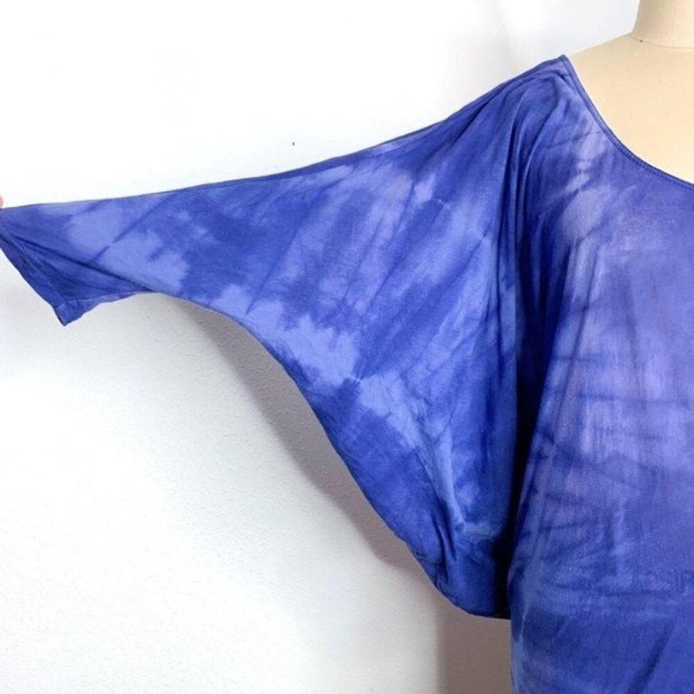 Y2K Elizabeth and James Oversized Indigo Tie-Dye Batwing Jersey Tee Top sz XS - Picture 7 of 8